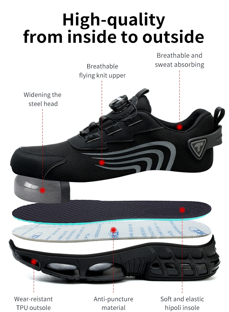 Rotary button new safety shoes for men, anti-impact and anti-piercing work shoes, fashionable men's sports shoes, and safety pro - Image 11