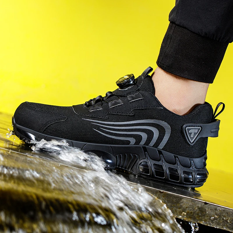 Rotary button new safety shoes for men, anti-impact and anti-piercing work shoes, fashionable men's sports shoes, and safety pro - Image 3
