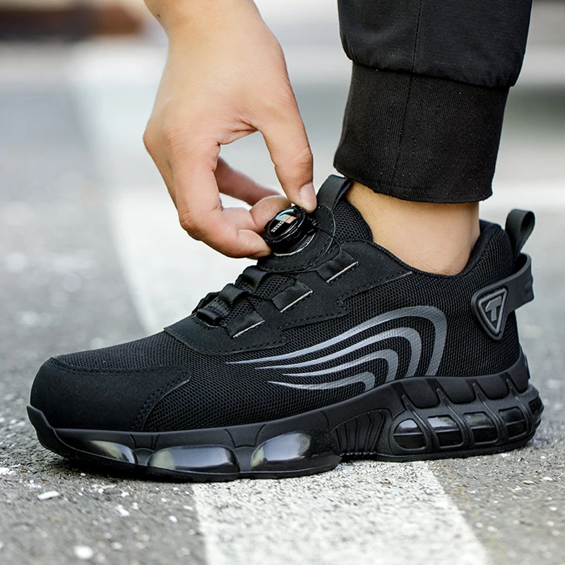 Rotary button new safety shoes for men, anti-impact and anti-piercing work shoes, fashionable men's sports shoes, and safety pro - Image 6