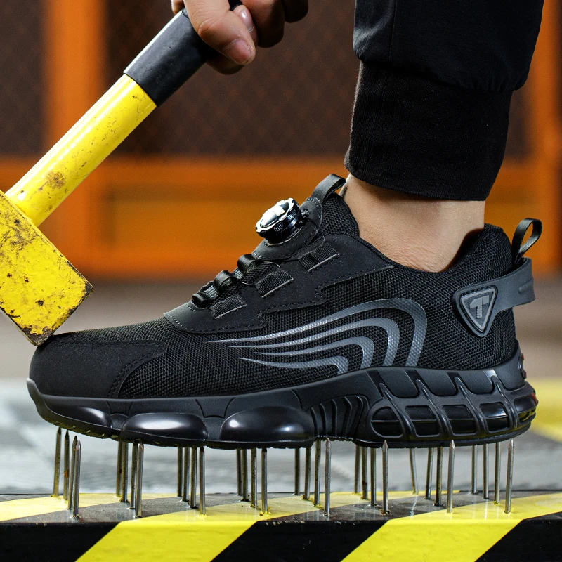 Rotary button new safety shoes for men, anti-impact and anti-piercing work shoes, fashionable men's sports shoes, and safety pro - Image 2