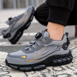 New Safety Shoes Men Rotary Buckle Work Shoes Air Cushion Sneakers Puncture-Proof Security Boots Protective