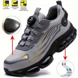 of Men'S Steel Toe Work Sneakers - Puncture Resistant Fabric Upper, EVA Sole, Fabric Insole - Non-Slip Safety Shoes for Factory, Farm, Exercise - Round Toe Cap for Spring, Summer, Fall