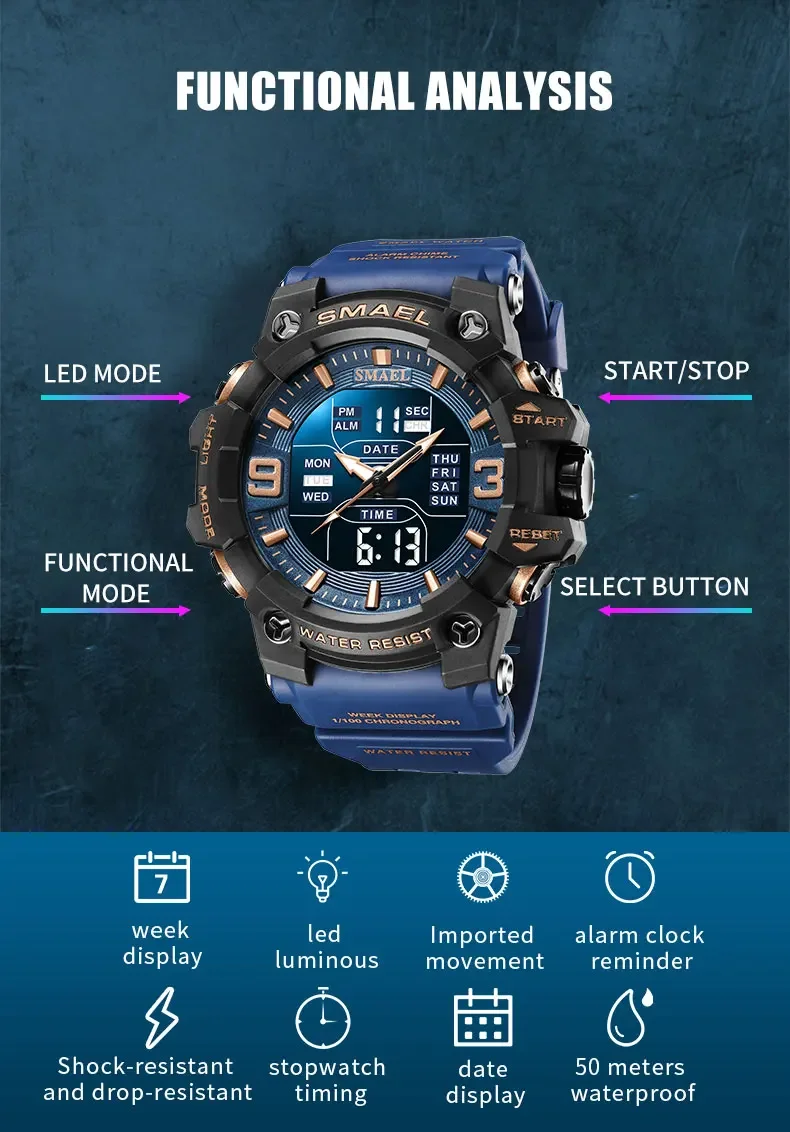 SMAEL 8049  Waterproof Electronic Watch Student Watch Men's Watch Multi functional Sports - Image 17