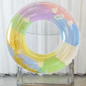 1pc Sequin Oil Painting Swimming Circle PVC Floating Inflatable Swim Ring For Outdoor Beach Pool Party