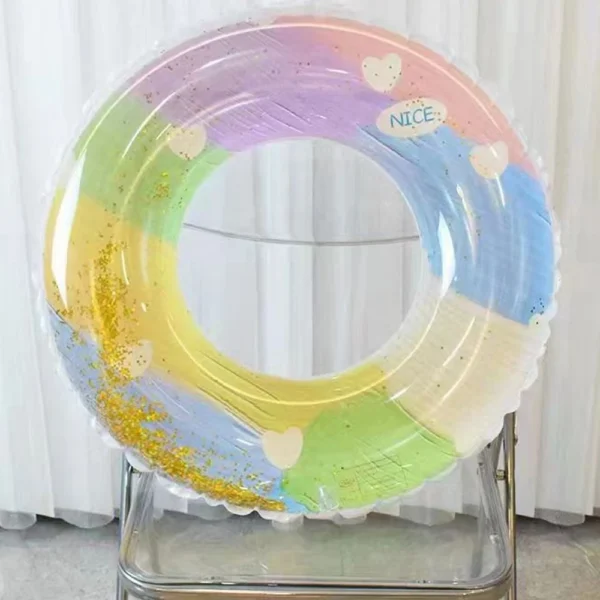 1pc Sequin Oil Painting Swimming Circle PVC Floating Inflatable Swim Ring For Outdoor Beach Pool Party