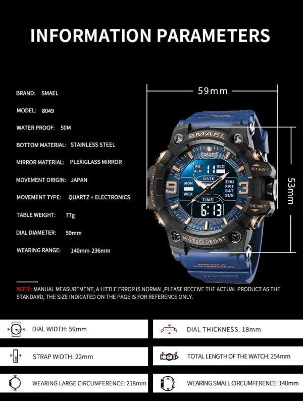 SMAEL 8049  Waterproof Electronic Watch Student Watch Men's Watch Multi functional Sports - Image 18