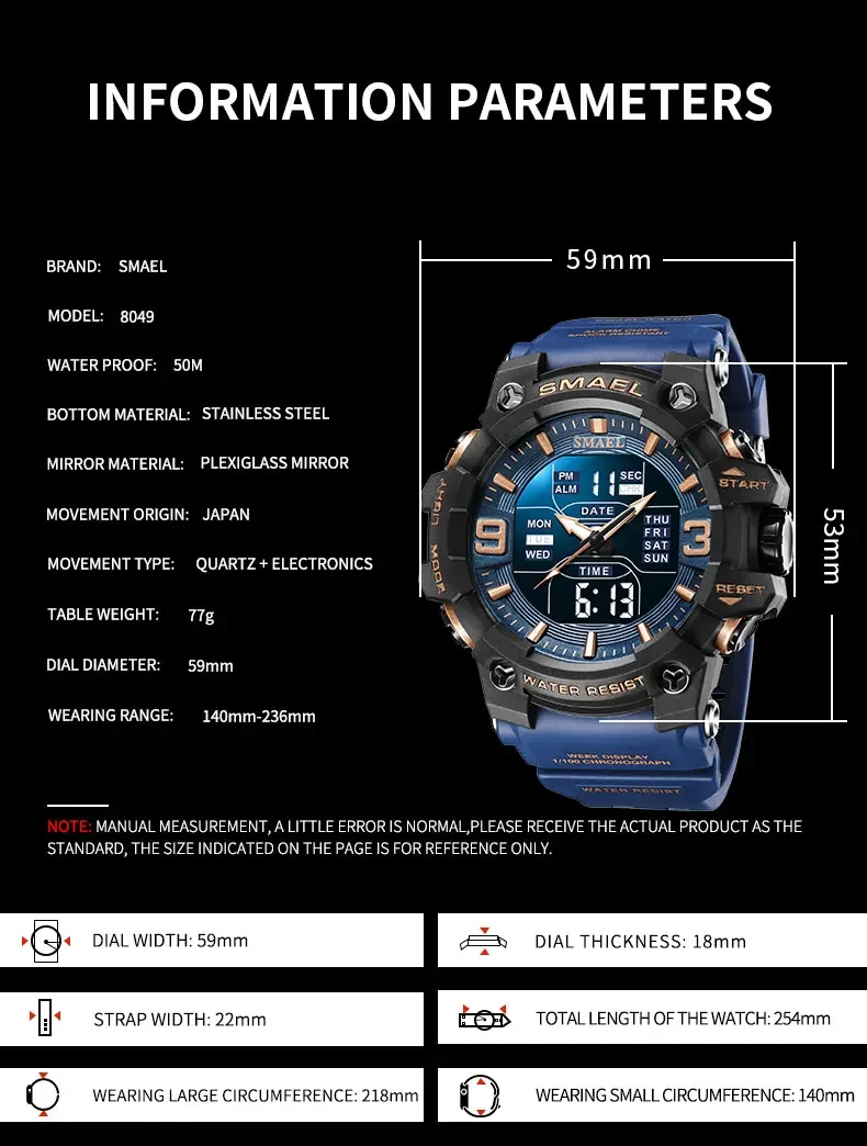SMAEL 8049  Waterproof Electronic Watch Student Watch Men's Watch Multi functional Sports - Image 18