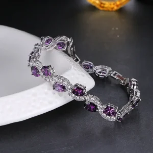 New Sparkling Purple Crystal White Zirconia Full Set Bracelet Women's Elegant Temperament Jewelry Accessories Party Holiday Gift