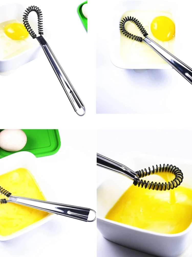 Stainless Steel Spring Manual Egg Beater Silicone Head Anti-scratch Mixer Household Kitchen Tools для кухни полезные вещи - Image 2