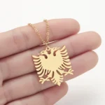 Stainless Steel Albanian Double Headed Eagle Necklace Russian Albania Flag Eagle Pendants Emblem Ethnic Jewelry Gifts Choker