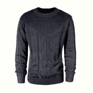 Men's Casual Black Ribbed Knit Pullover Sweater For Winter