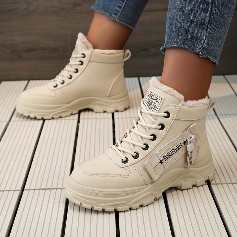Women's Casual High Top Shoes, Winter Plush Lined Warm Shoes, Thick Soled Lace-up Sports Shoes plus size - Image 16