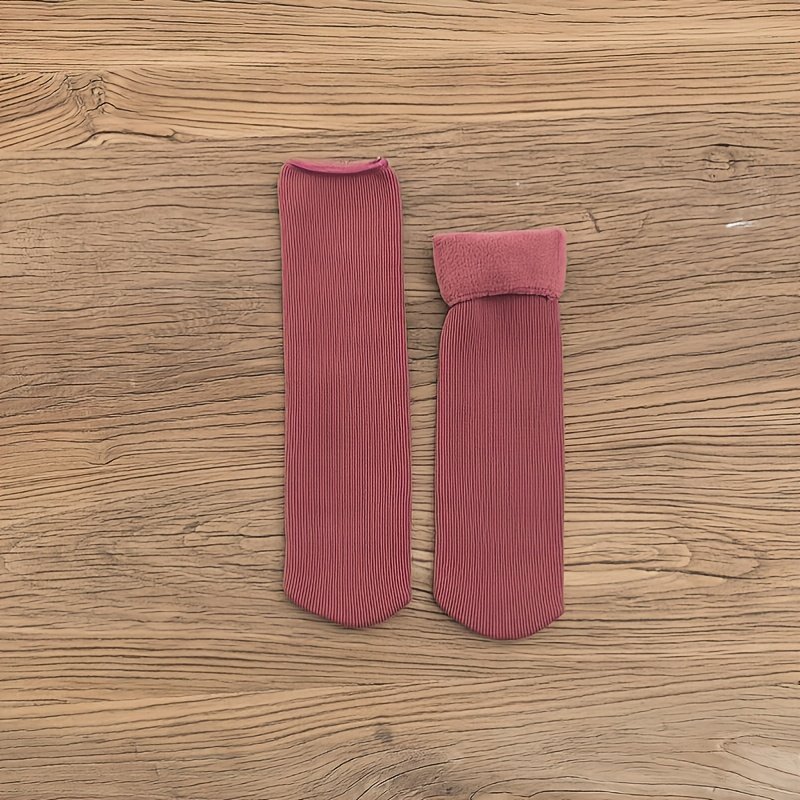 5 Pairs Women's Solid Fuzzy Thermal Mid Tube Floor Socks - Image 8