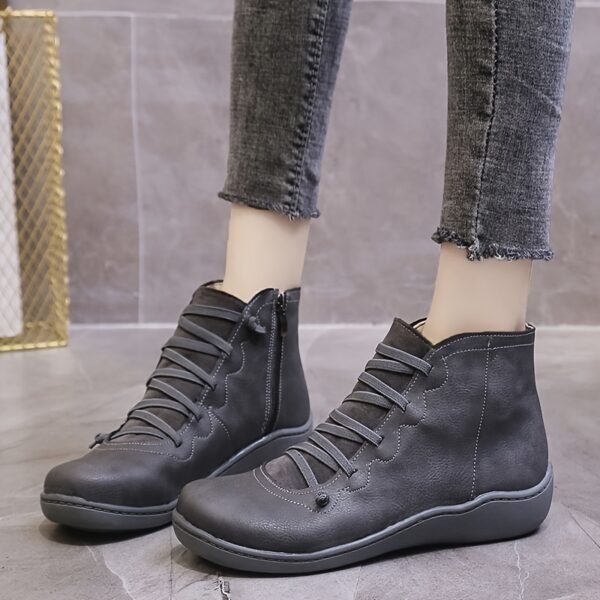 Women's Flat Lace Up High Top Boots, Solid Color Comfortable Zipper Flat Sneakers, Women's Footwear - Image 10