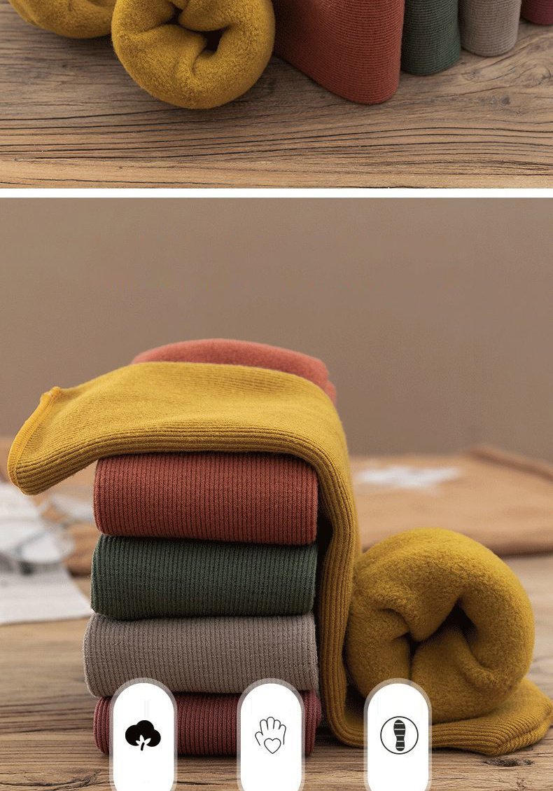 5 Pairs Women's Solid Fuzzy Thermal Mid Tube Floor Socks - Image 15