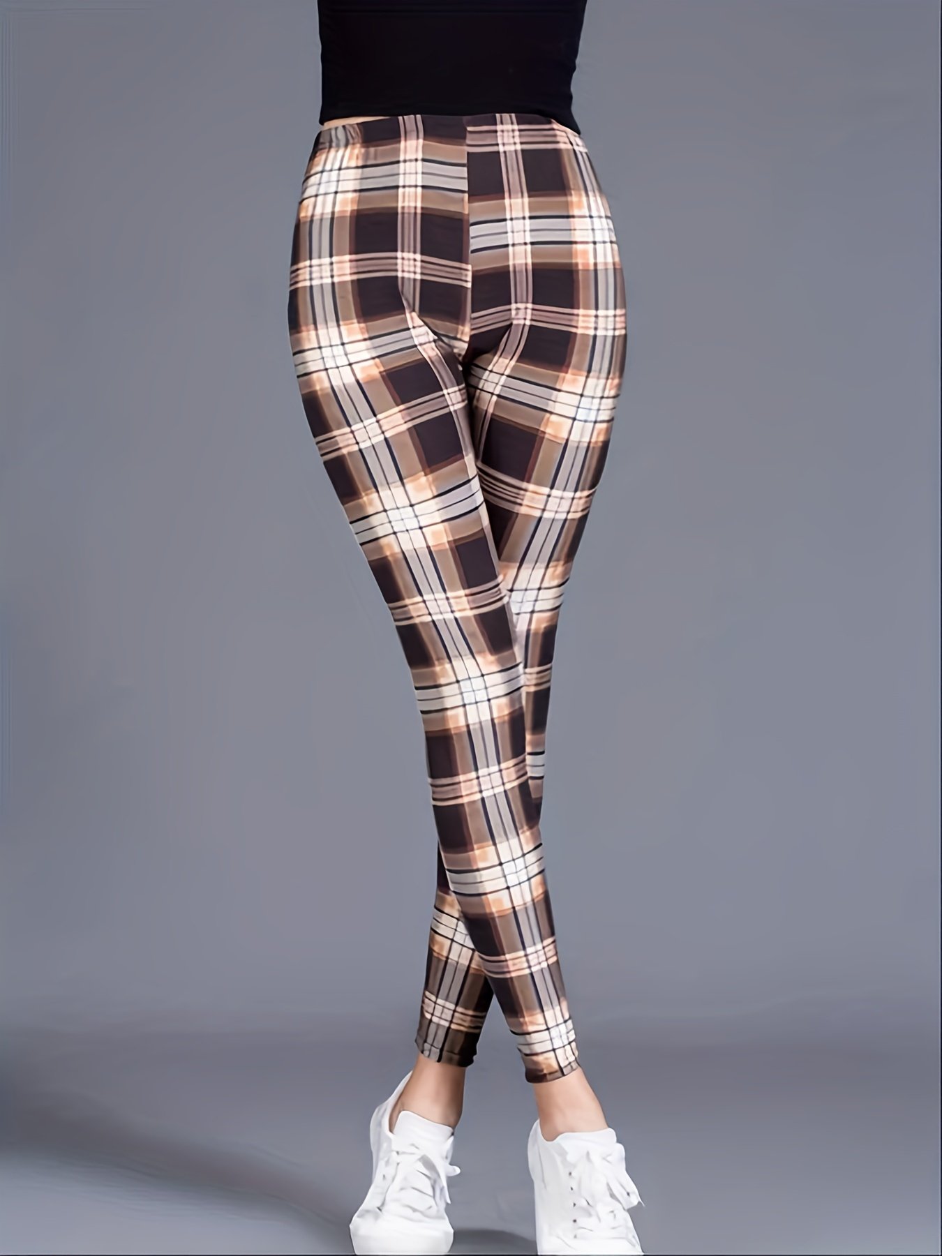 Sexy Plaid Print Leggings, Casual High Waist Elastic Fashion Bottoms Slim Leggings, Women's Clothing - Image 6