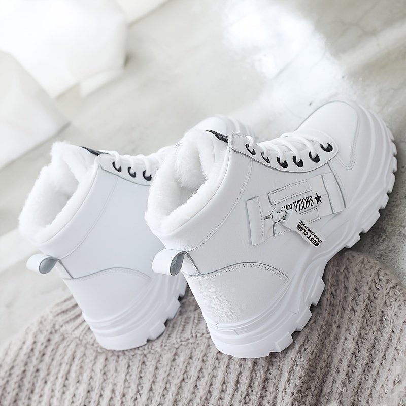 Women's Casual High Top Shoes, Winter Plush Lined Warm Shoes, Thick Soled Lace-up Sports Shoes plus size - Image 2
