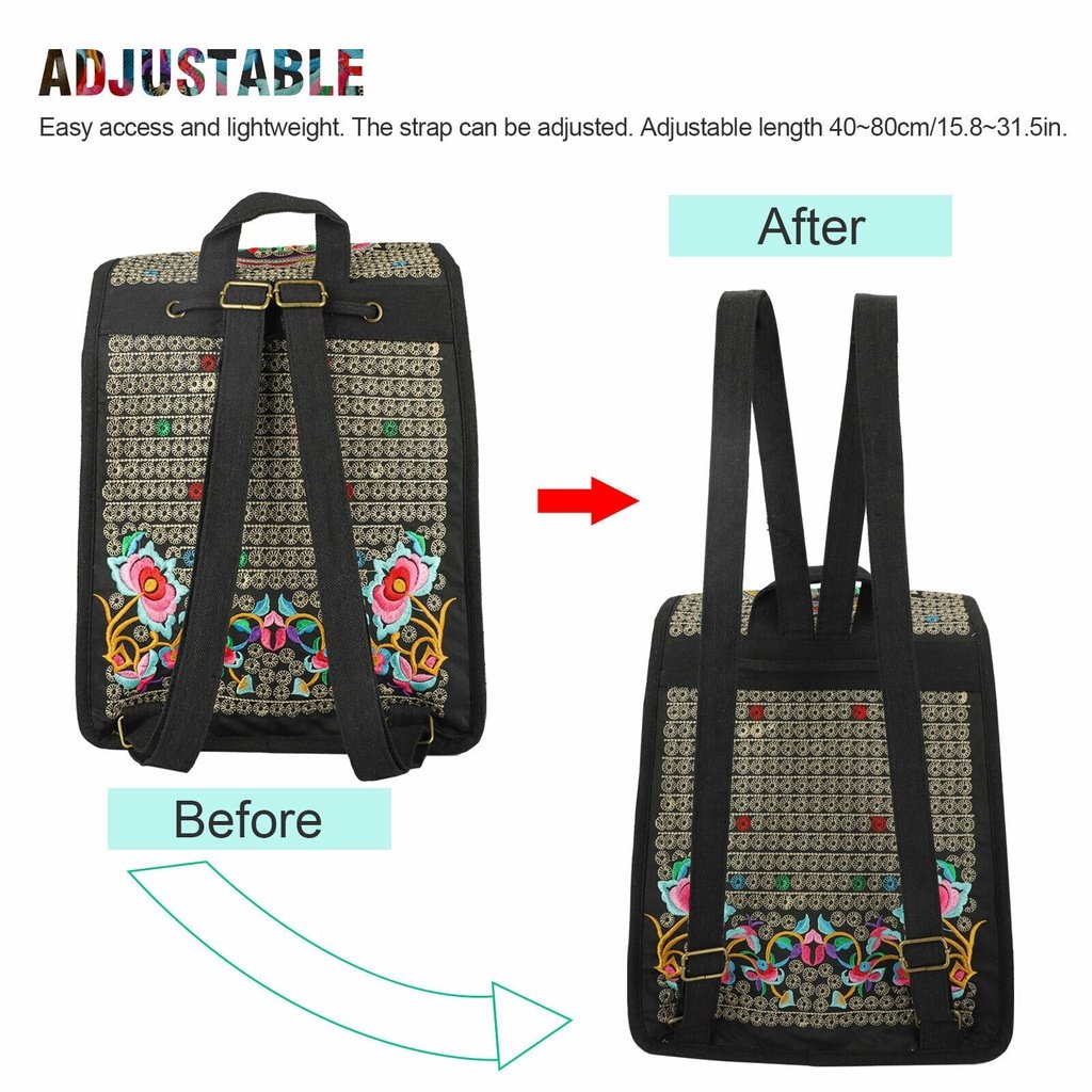Vibrant Floral Embroidered Canvas Backpack - Stylish Women's Trendy Bookbag with Fashion Flap, Multiple Compartments, and Durable Construction for Travel, School, and Daily Use - Image 9