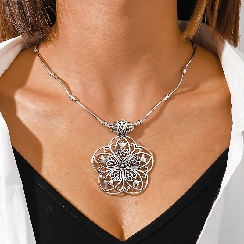 Vintage Ethnic Charm Butterfly Pendant Necklace - Intricate Geometric Carvings, Hollow Design, Ethereal Beauty for Everyday Glam - Image 9