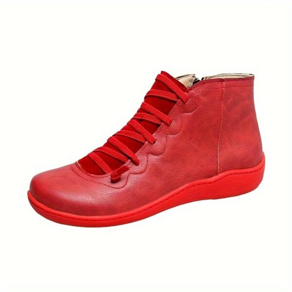 Women's Flat Lace Up High Top Boots, Solid Color Comfortable Zipper Flat Sneakers, Women's Footwear - Image 11