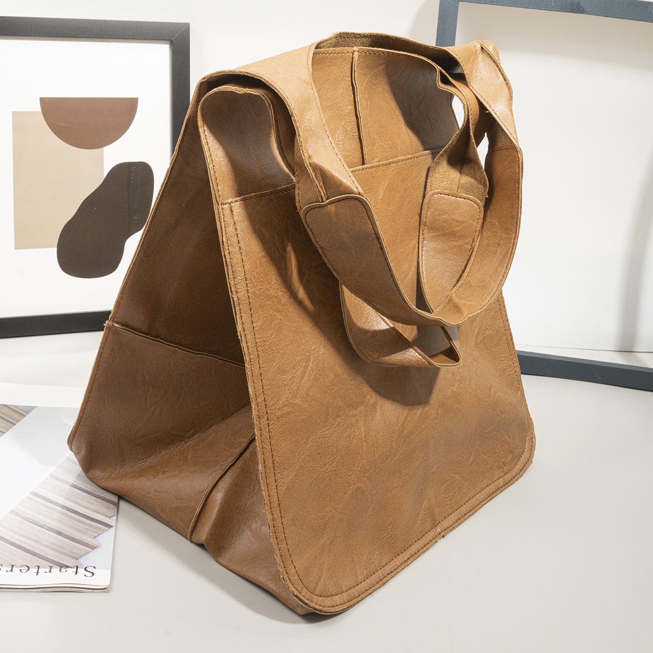 Rretro Big Tote Bag, Solid Color Large-capacity Zipper Shoulder Tote Bags, Multifunction Handbags - Image 12