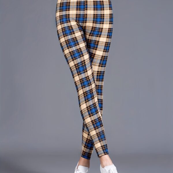 Sexy Plaid Print Leggings, Casual High Waist Elastic Fashion Bottoms Slim Leggings, Women's Clothing - Image 13