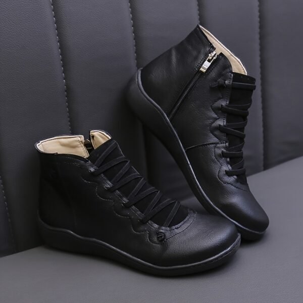 Women's Flat Lace Up High Top Boots, Solid Color Comfortable Zipper Flat Sneakers, Women's Footwear - Image 5