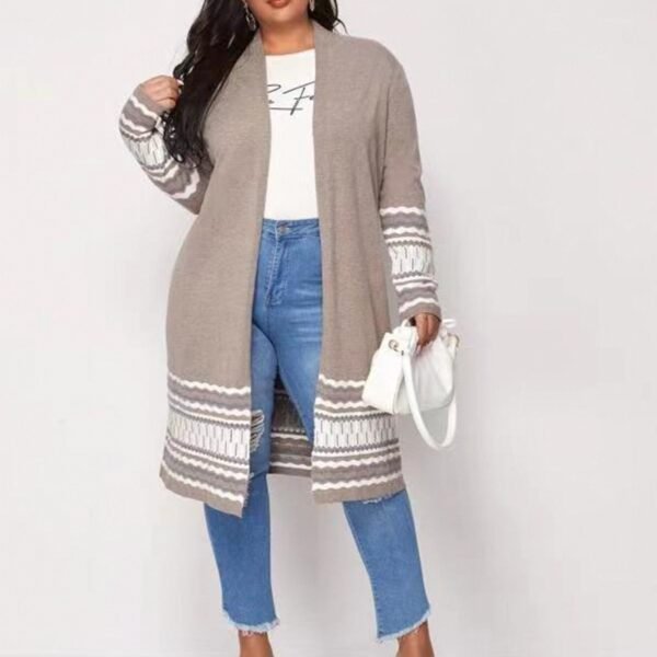 Women's Plus Size Long Casual Colorblock Knit High Stretch Sweater Cardigan - Image 12