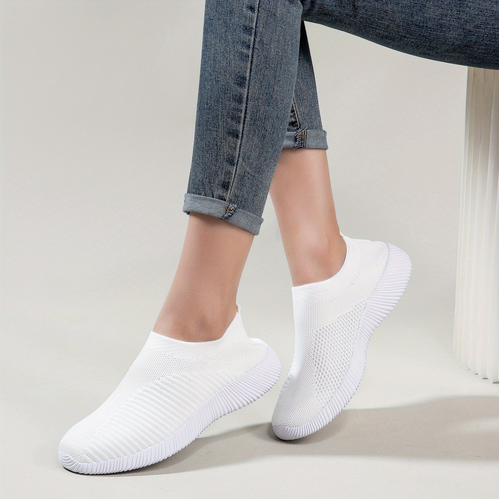 Women's Solid Color Casual Shoes, Lightweight Breathable Slip On Socks Shoes, Low Top Sneakers - Image 21