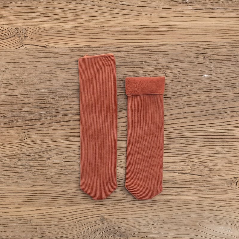 5 Pairs Women's Solid Fuzzy Thermal Mid Tube Floor Socks - Image 11