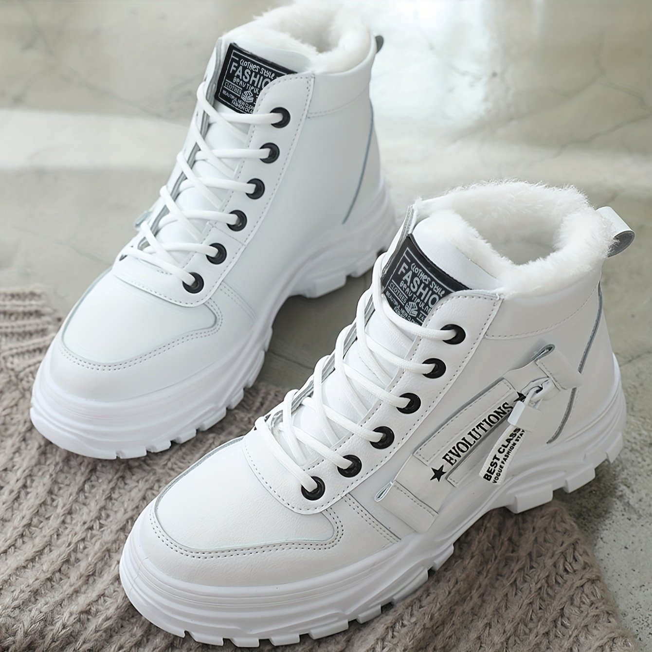 Women's Casual High Top Shoes, Winter Plush Lined Warm Shoes, Thick Soled Lace-up Sports Shoes plus size - Image 8