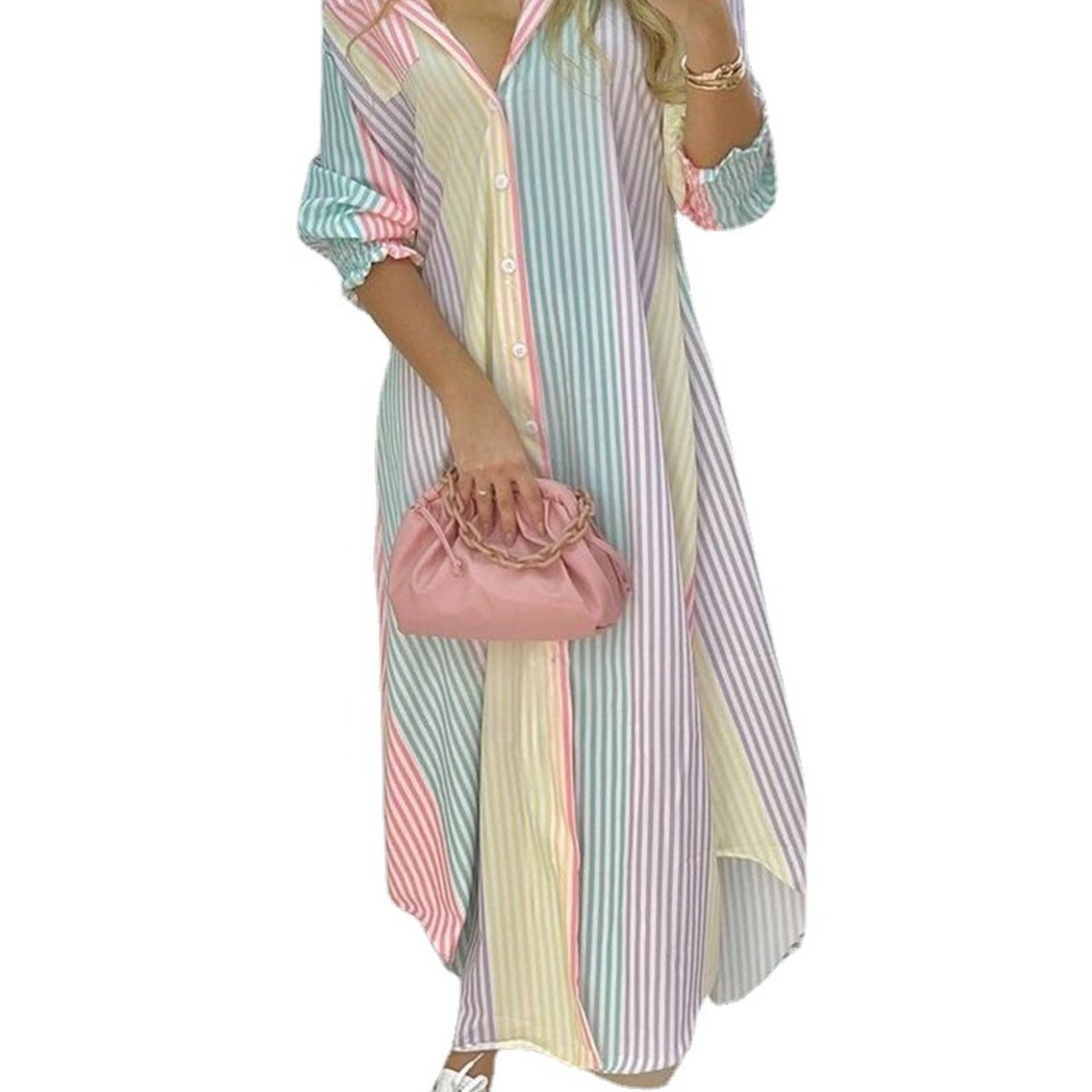 Women's Dresses Casual Elegant Sexy V Neck Button Fashion Loose Long Dress - Image 12