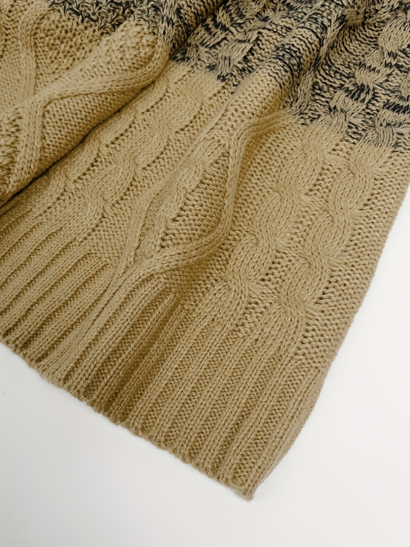 All Match Knitted Cable Sweater, Men's Casual Color Block Design Warm Slightly Stretch Crew Neck Pullover Sweater For Fall Winter - Image 11