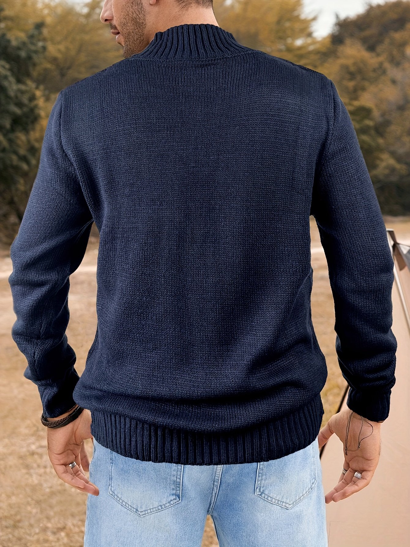 Cozy Men's Retro Long Sleeve Cable Knit Button Pullover Sweater for Winter - Image 9