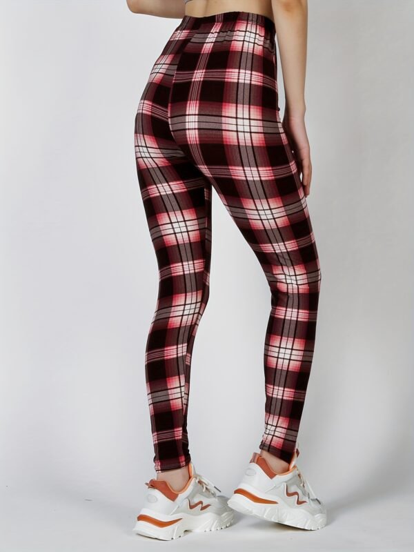 Sexy Plaid Print Leggings, Casual High Waist Elastic Fashion Bottoms Slim Leggings, Women's Clothing - Image 3