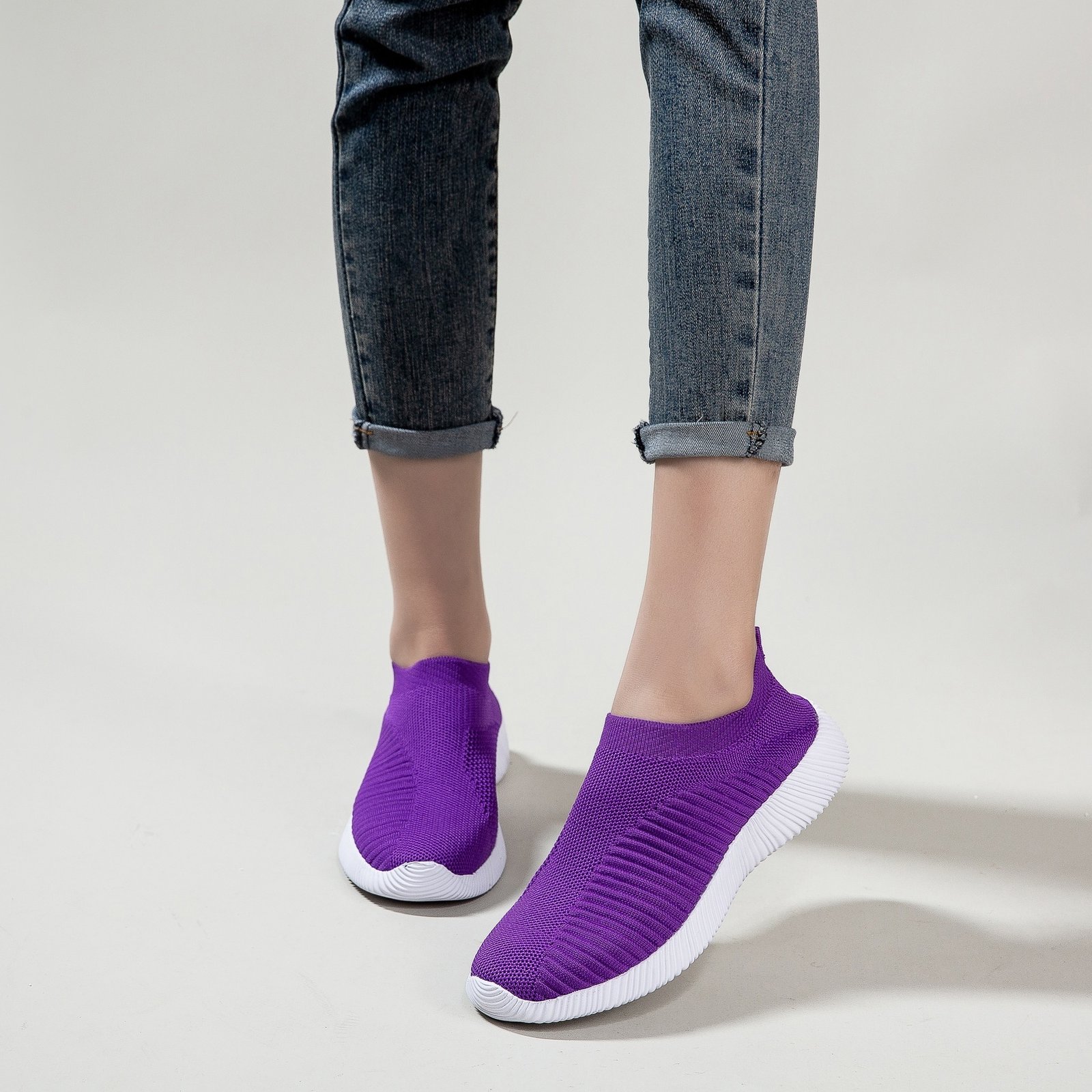 Women's Solid Color Casual Shoes, Lightweight Breathable Slip On Socks Shoes, Low Top Sneakers - Image 12