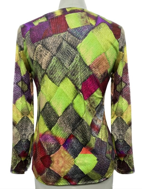 Vibrant Floral Print Long Sleeve V Neck Slim Fit T-Shirt - Soft Medium Stretch Polyester Fabric, Machine Washable, Casual Loose Style for Spring and Fall - Womens Fashion Tops - Image 9