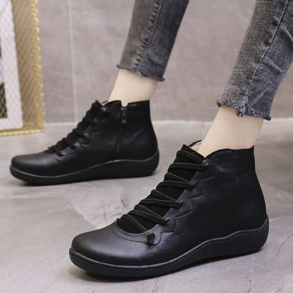 Women's Flat Lace Up High Top Boots, Solid Color Comfortable Zipper Flat Sneakers, Women's Footwear - Image 30