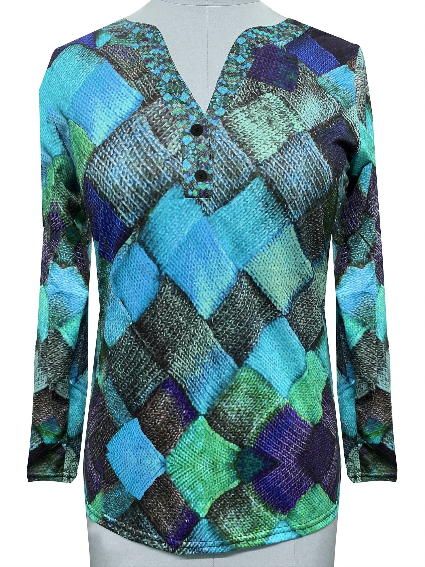 Vibrant Floral Print Long Sleeve V Neck Slim Fit T-Shirt - Soft Medium Stretch Polyester Fabric, Machine Washable, Casual Loose Style for Spring and Fall - Womens Fashion Tops - Image 5