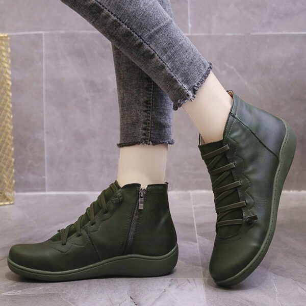 Women's Flat Lace Up High Top Boots, Solid Color Comfortable Zipper Flat Sneakers, Women's Footwear - Image 22