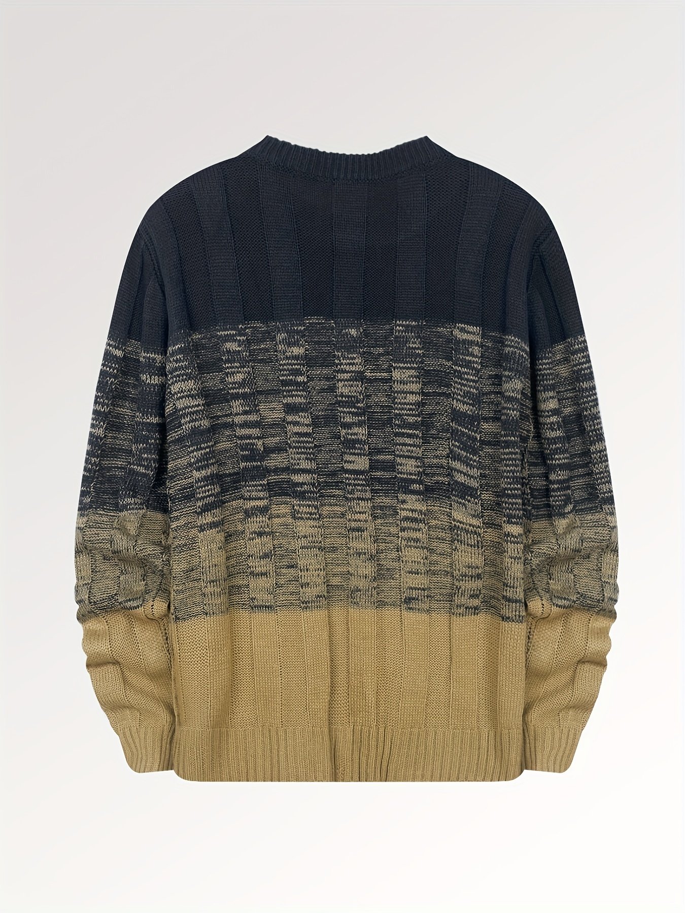 All Match Knitted Cable Sweater, Men's Casual Color Block Design Warm Slightly Stretch Crew Neck Pullover Sweater For Fall Winter - Image 5