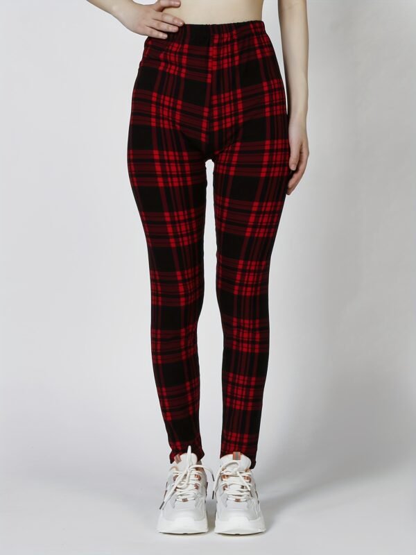 Sexy Plaid Print Leggings, Casual High Waist Elastic Fashion Bottoms Slim Leggings, Women's Clothing - Image 8