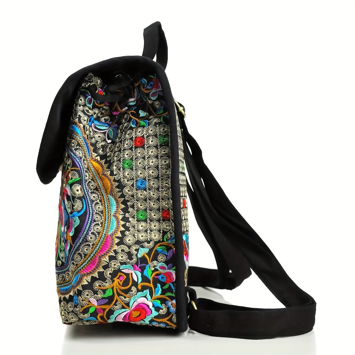 Vibrant Floral Embroidered Canvas Backpack - Stylish Women's Trendy Bookbag with Fashion Flap, Multiple Compartments, and Durable Construction for Travel, School, and Daily Use - Image 7