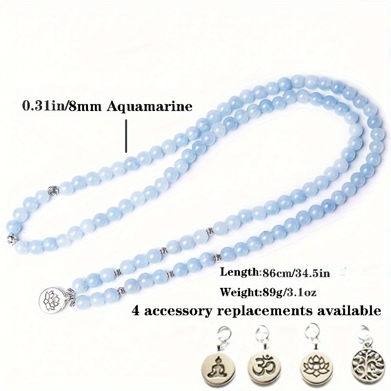 8mm Aquamarine 108 Mala Beads Bracelet Elastic Cord Wrap Bangle Yoga Prayer Jewelry For Women With 4 Accessories - Image 5
