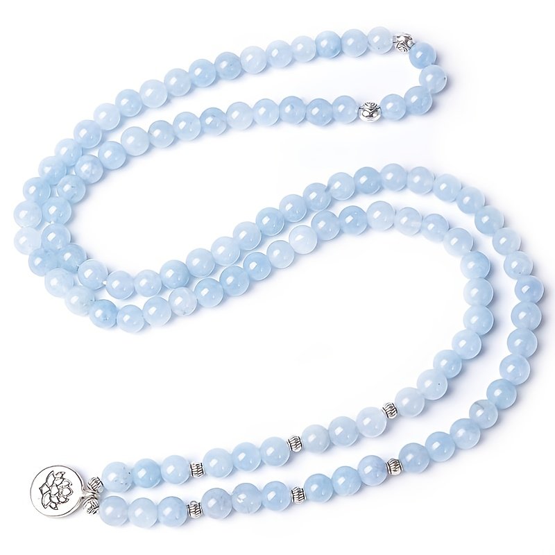 8mm Aquamarine 108 Mala Beads Bracelet Elastic Cord Wrap Bangle Yoga Prayer Jewelry For Women With 4 Accessories - Image 7