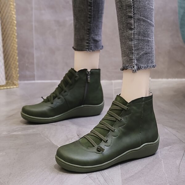 Women's Flat Lace Up High Top Boots, Solid Color Comfortable Zipper Flat Sneakers, Women's Footwear - Image 3