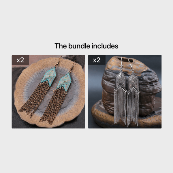 1 Pair Of Retro Style Bronze And Blue Geometric Chain Tassel Long Earrings Ethnic Style - Image 8