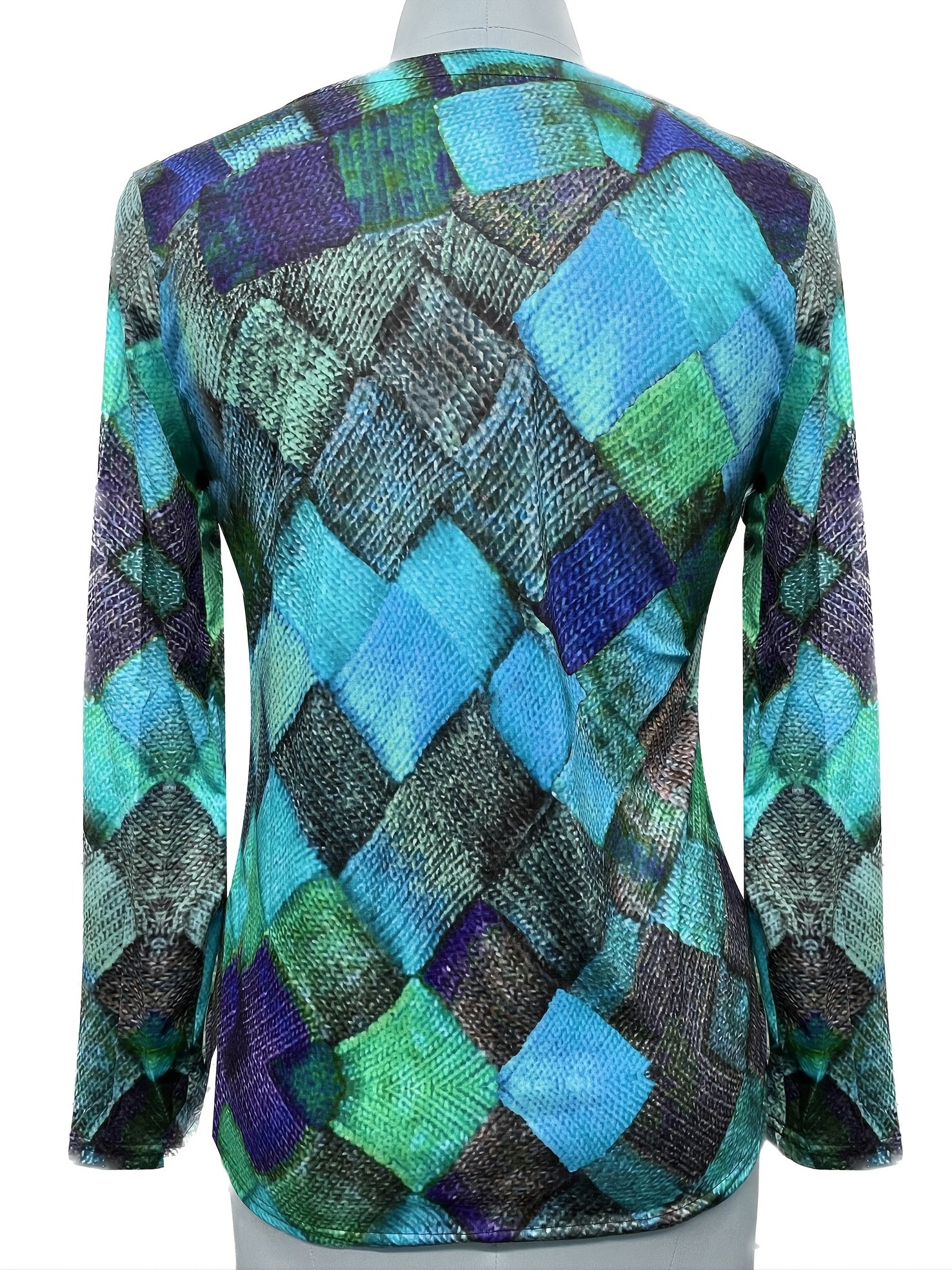 Vibrant Floral Print Long Sleeve V Neck Slim Fit T-Shirt - Soft Medium Stretch Polyester Fabric, Machine Washable, Casual Loose Style for Spring and Fall - Womens Fashion Tops - Image 8