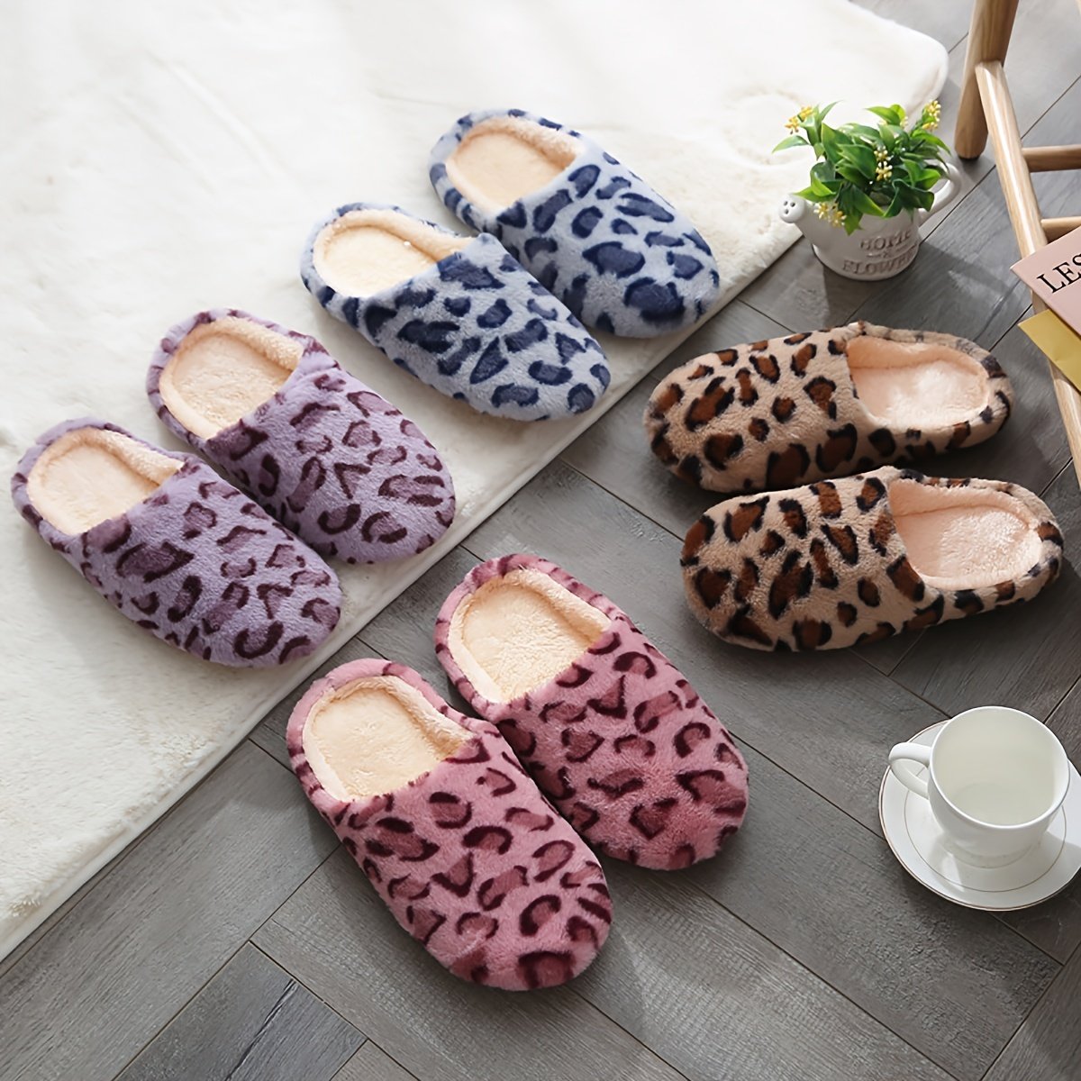 Women's Fluffy Home Slippers, Soft & Comfortable Leopard Pattern Indoor Slides - Image 14
