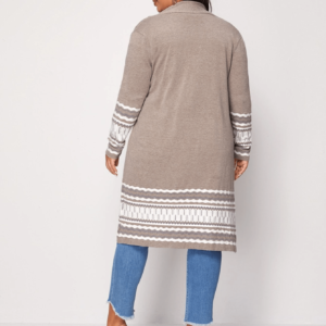 Women's Plus Size Long Casual Colorblock Knit High Stretch Sweater Cardigan